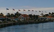 Flags flying in Marigot harbor, Saint-Martin.