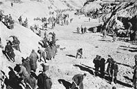 POWs and civilians were forced to exhume and burn bodies.