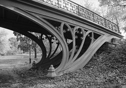 Cast-iron gothic tracery supports a bridge by Calvert Vaux, Central Park, New York City