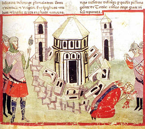 Totila razes the walls of Florence: illumination from the Chigims of Villani's Cronica