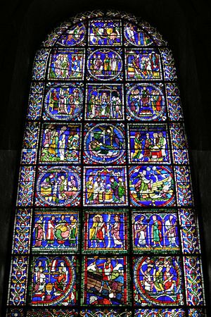 The "Poor Man's Bible" window at Canterbury Cathedral thirteenth century, reconstructed with fragments of perhaps two other windows