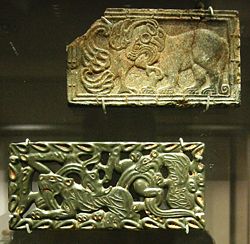 Chinese jade and steatite plaques, in the Scythian-style animal art of the steppes. Fourth–third century B.C.E. British Museum.