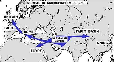 The spread of Manichaeism (300–500 C.E.).