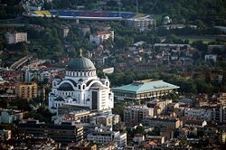 Temple of Saint Sava and the National Library of Serbia.