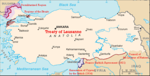 Borders of Turkey according to the Treaty of Lausanne.
