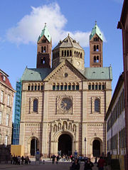 The Romanesque Revival facade of Speyer Cathedral, architect- Heinrich Hübsch, 1854-1858.
