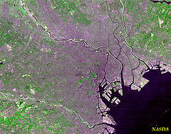 Satellite photo of Tokyo's 23 Special wards taken by NASA's Landsat 7