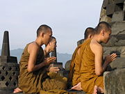 Buddhist pilgrims performing their rituals at Borobudur