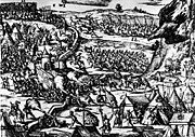 A contemporary illustration of Michael the Brave defeating the Turks at Târgovişte in October 1595.
