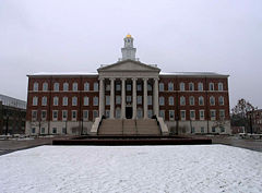 Snow on the campus of Southern Methodist University in nearby University Park