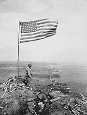 U.S. flag over Mount Suribachi
