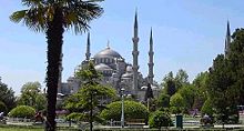 The Sultan Ahmed Mosque/Blue Mosque in Istanbul, Turkey with its tall, slender minarets is considered a classic example of Ottoman architecture