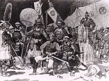 Saigo Takamori, in his army uniform, with officers of the Satsuma Rebellion