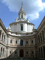 Sant'Ivo alla Sapienza, courtyard and façade.