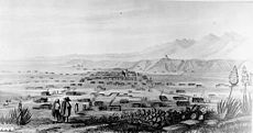 Santa Fe circa 1846-1847. Engraving from the "Report of Lt. J. W. Abert of his Examination of New Mexico in the Years 1846-1847."