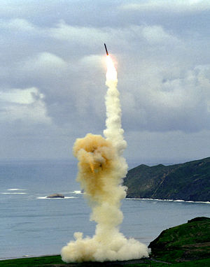 A Minuteman III ICBM test launch from Vandenberg AFB, California, United States.