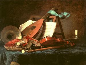 Still life with musical instruments, Anne Vallayer-Coster (1770)