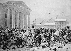 French Army in the Town Hall Square of Vilnius during the retreat.