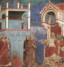 Saint Francis before the Sultan - the trial by fire (fresco attributed to Giotto)