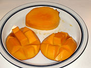 A mango cut using the "hedgehog" method