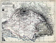 Administrative map of Hungary, Galicia and Transylvania in 1862