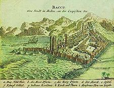Panorama of Baku by Engelbert Kaempfer. 1683.