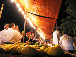 Orthodox Jews shop in preparation for Sukkot