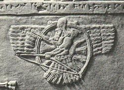 A "feather robed archer" figure, identified as a symbol of Ashur.