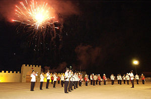 The Minden Band of the Queen's Division on parade in Cyprus, 2002.