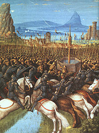 The Knights Templar, shown here in battle during the Crusades, honored Bernard as their patron.