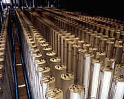 Cascade of gas centrifuges used to produce enriched uranium. U.S. gas centrifuge plant in Piketon, Ohio, 1984.