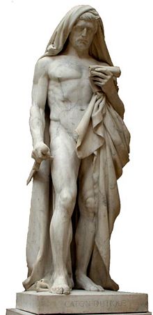 Caton d'Utique lisant le Phédon avant de se donner la mort (Cato of Utica reading the Phedo before comitting suicide). Marble, 1840. The work was started by Romand in 1832 and carried on by Rude after Romand's death in 1835.