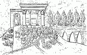 Image of a "Hanging Garden" from an Assyrian tablet.