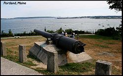 A gun recovered from the USS Maine overlooks Portland, Maine