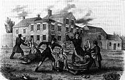 Massacre of the Indians at Lancaster by the Paxton Boys in 1763, lithograph published in John Wimer's Events in Indian History. (1841).