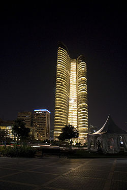 Abu Dhabi Investment Authority Tower (ADIA)  at night.