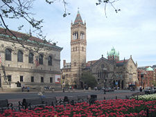 Copley Square with the Boston Public Library on the left and Old South Church on the right.