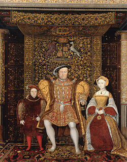 Detail of the "Family of Henry VIII," painted anachronistically and featuring Jane Seymour and Edward VI with Henry VIII.