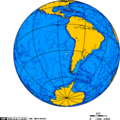 Orthographic projection centered over Juan Fernandez Islands