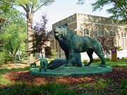 The lion is a popular symbol and mascot of high schools, colleges, and universities throughout the United States. This statue is on the campus of the University of North Alabama.