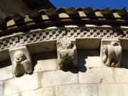 Around the upper wall of the chancel at the Abbaye d'Arthous, Landes, France, are small figures depicting lust, intemperance and a Barbary ape, symbol of human depravity.pic P Charpiat