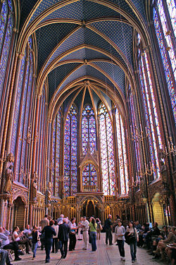 The upper chapel of the Sainte Chapelle, restored by Eugène Viollet-le-Duc in the 19th century