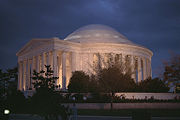 The Jefferson Memorial at dusk.