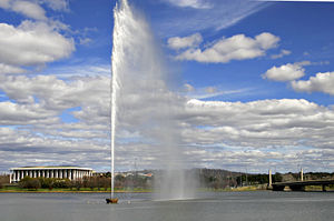 The use of water pressure - the Captain Cook Memorial Jet in Lake Burley Griffin, Canberra.