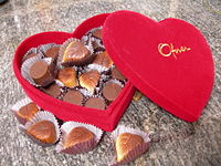 A heart-shaped box of chocolates, which is a common gift on Valentine's Day