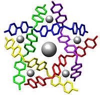 An example of a supramolecular assembly in a crystal structure. It was reported by Jean-Marie Lehn and coworkers in Angew. Chem., Int. Ed. Engl. 1996, 35:1838-1840.