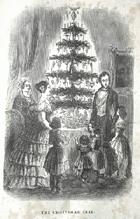 The Queen's Christmas tree at Osborne House. The engraving republished in Godey's Lady's Book, Philadelphia, December 1850