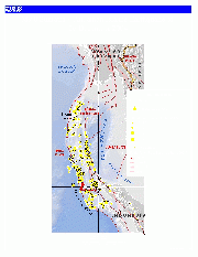 Locations of initial earthquake and all aftershocks measuring greater than 4.0 from December 26, 2004–January 10, 2005. The large star in the lower right square of the grid marks the site of the original quake. (Credit: USGS)