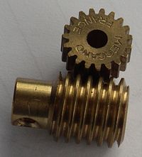 A worm and gear from a Meccano construction set