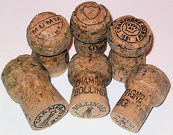 Cork, a secondary tissue derived from cork cambrium, is harvested for many commercial purposes, including these champagne corks